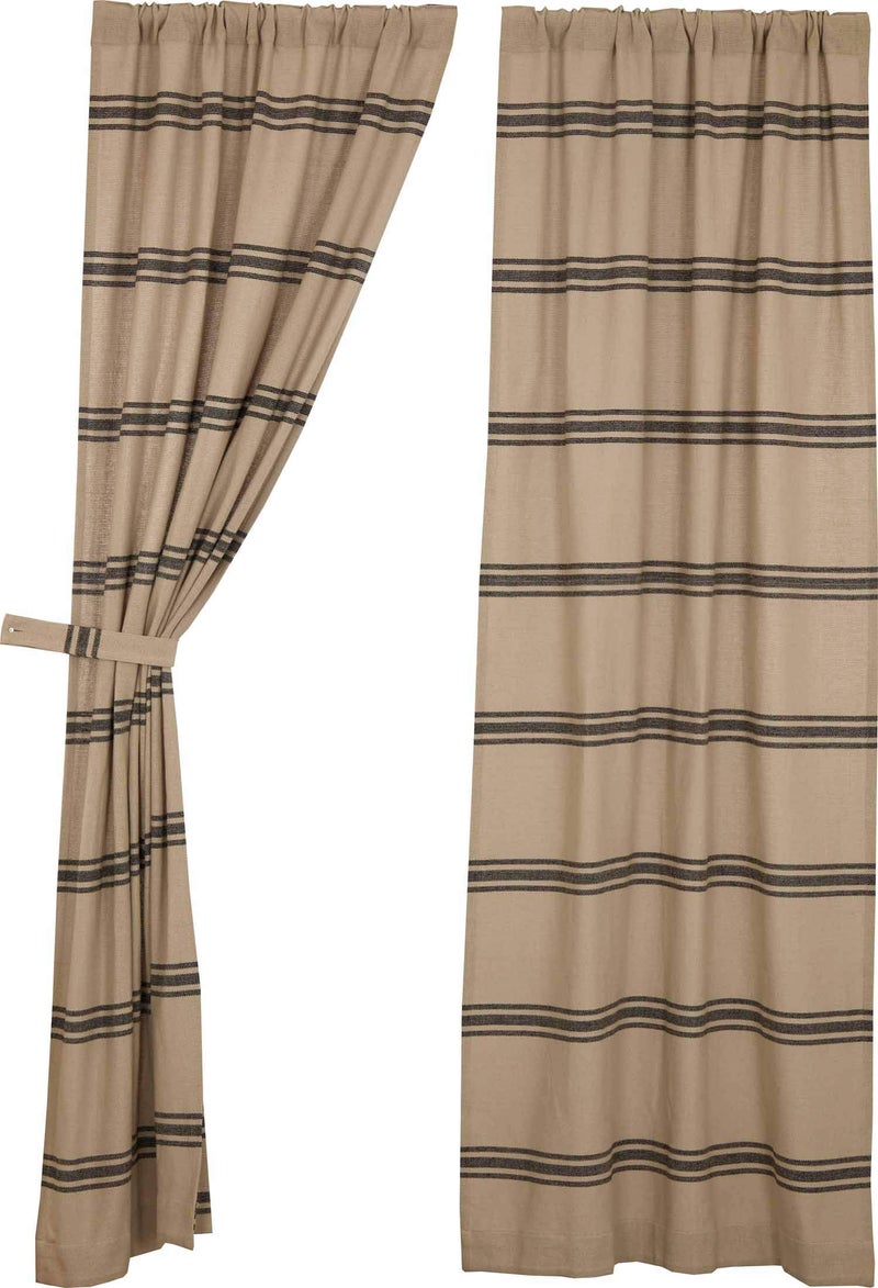 Piper Classics Mill House Stripe Black Panel Panel Curtains, Set of 2 Panels, 84" Long, Farmhouse Primitive Grain Sack Stripe Window Drapes, Beige & Black - Image 4